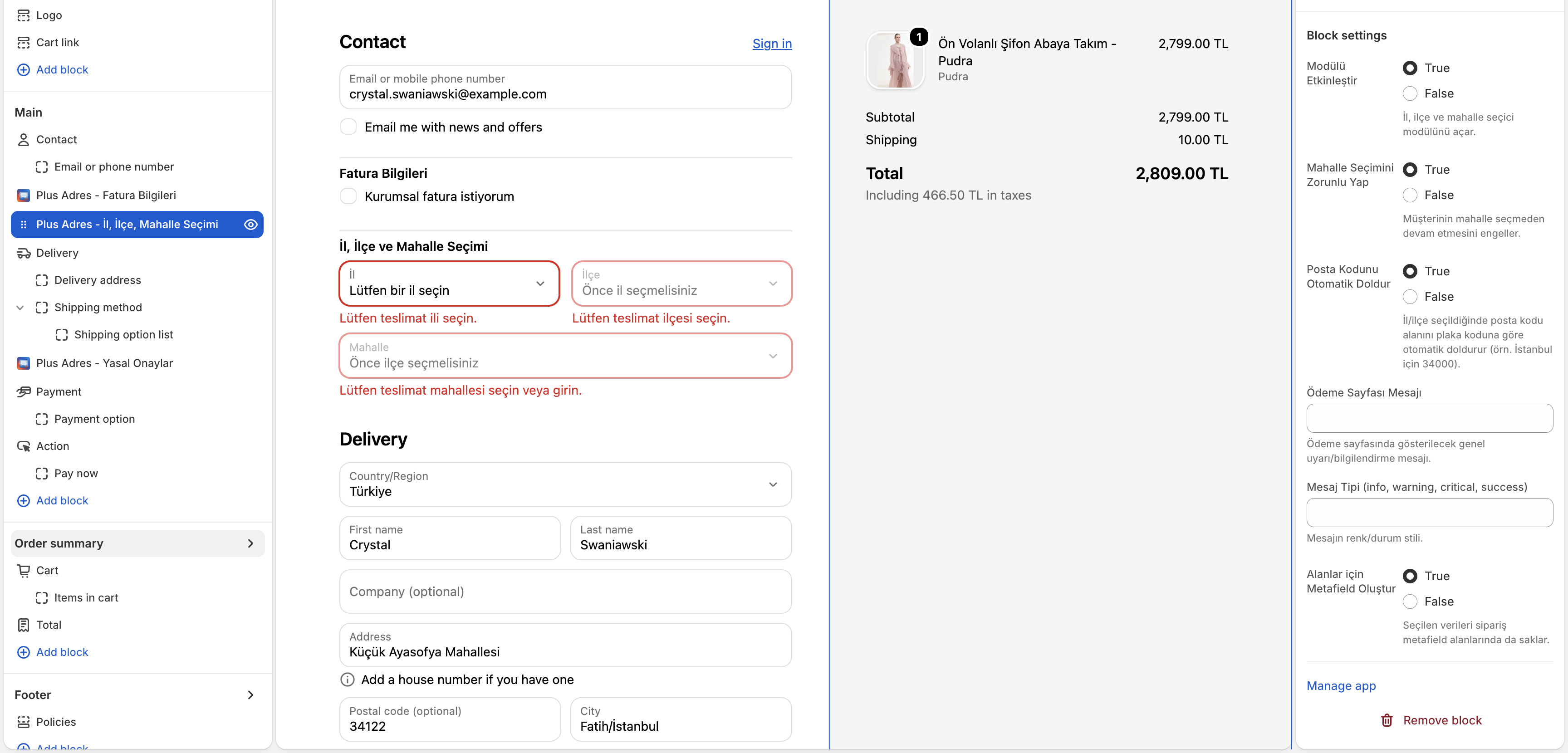 Shopify Checkout Editor Modül Ayarları